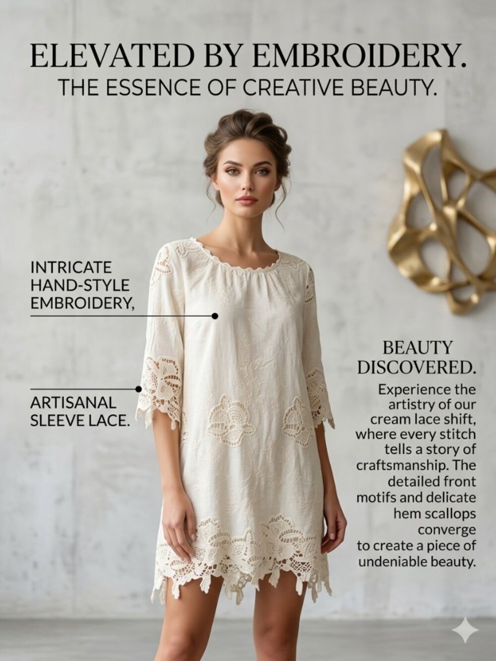 Cream Linen/Cotton Lined Lace Mini Dress